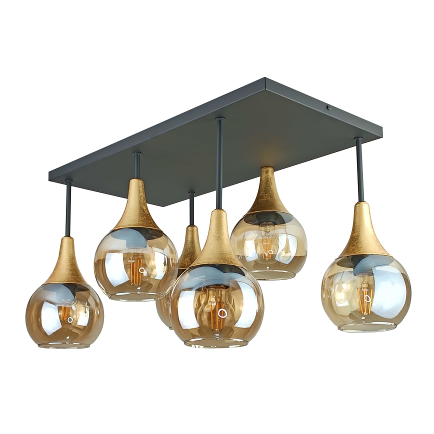 Lampadario a plafone SOMA 6xE27/60W/230V nero/oro/fumé beige