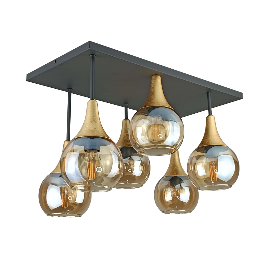 Lampadario a plafone SOMA 6xE27/60W/230V nero/oro/fumé beige