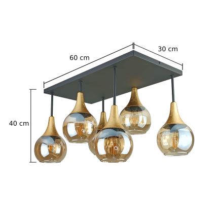 Lampadario a plafone SOMA 6xE27/60W/230V nero/oro/fumé beige