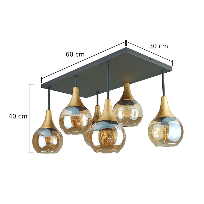 Lampadario a plafone SOMA 6xE27/60W/230V nero/oro/fumé beige