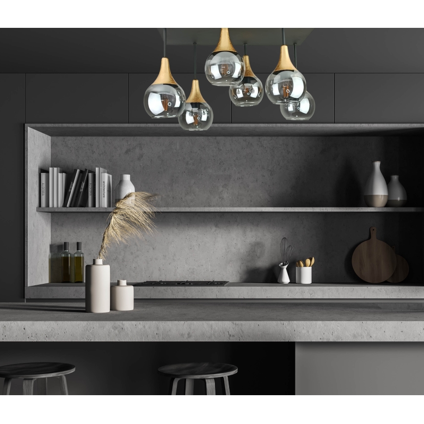 Lampadario a plafone SOMA 6xE27/60W/230V nero/oro/fumé nero