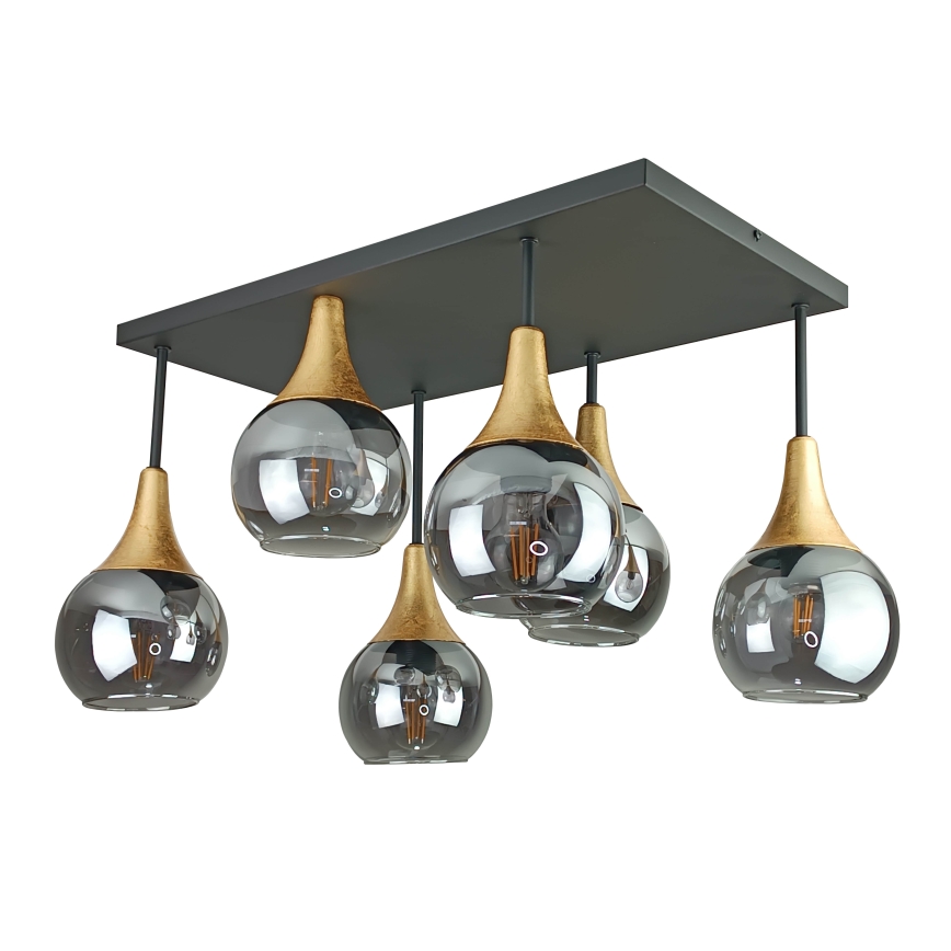 Lampadario a plafone SOMA 6xE27/60W/230V nero/oro/fumé nero