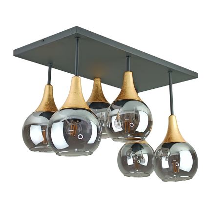 Lampadario a plafone SOMA 6xE27/60W/230V nero/oro/fumé nero