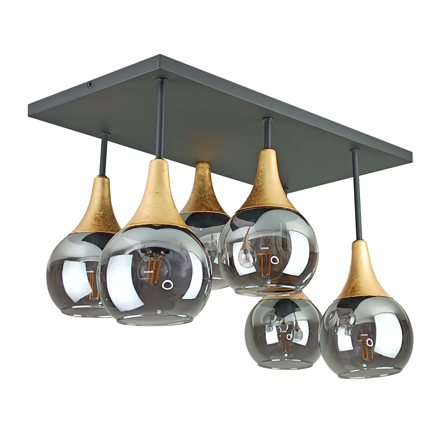 Lampadario a plafone SOMA 6xE27/60W/230V nero/oro/fumé nero
