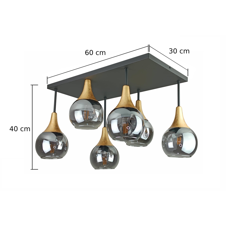 Lampadario a plafone SOMA 6xE27/60W/230V nero/oro/fumé nero