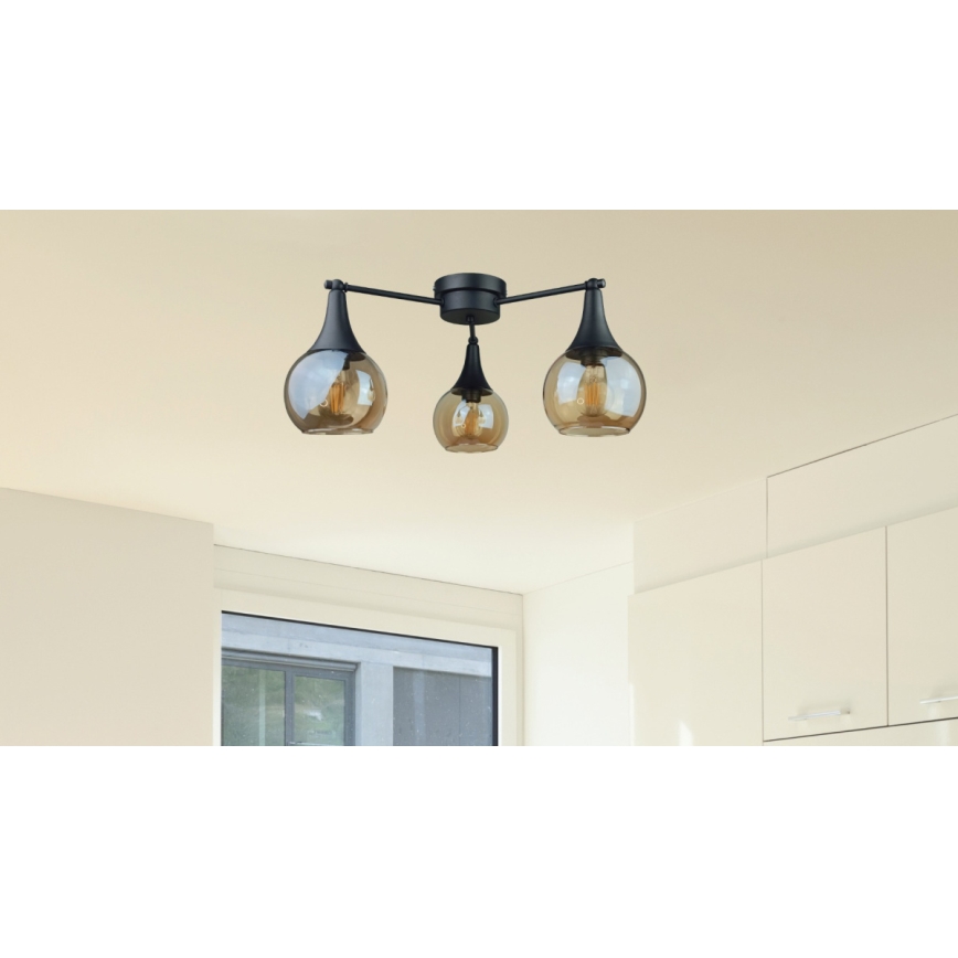 Lampadario a plafone STAR 3xE27/60W/230V nero/fumé beige