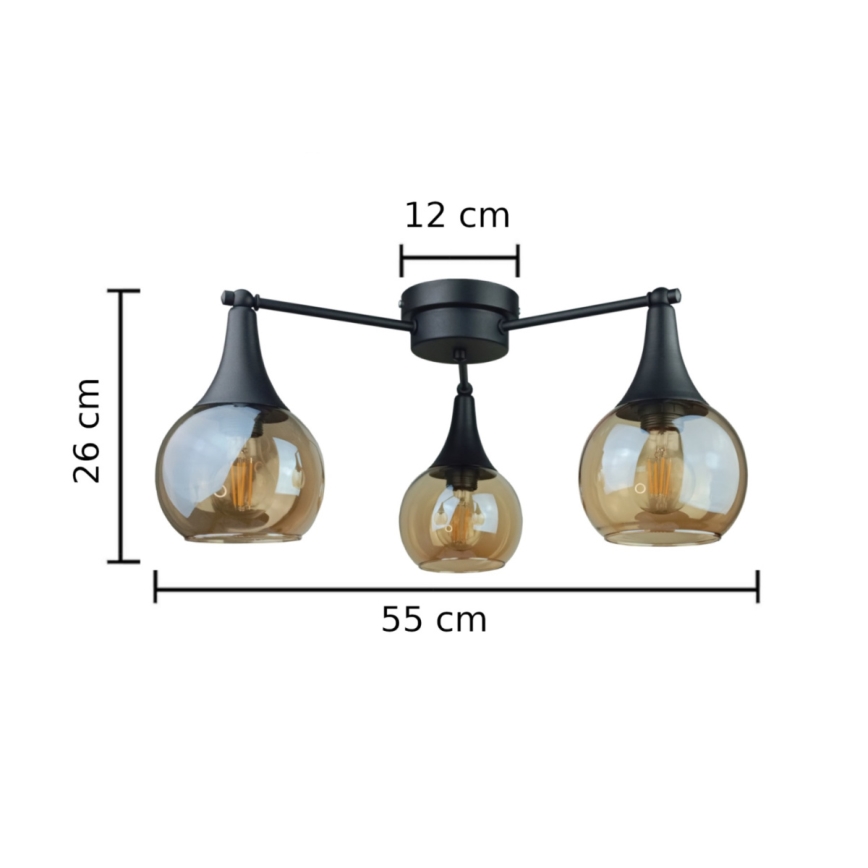 Lampadario a plafone STAR 3xE27/60W/230V nero/fumé beige
