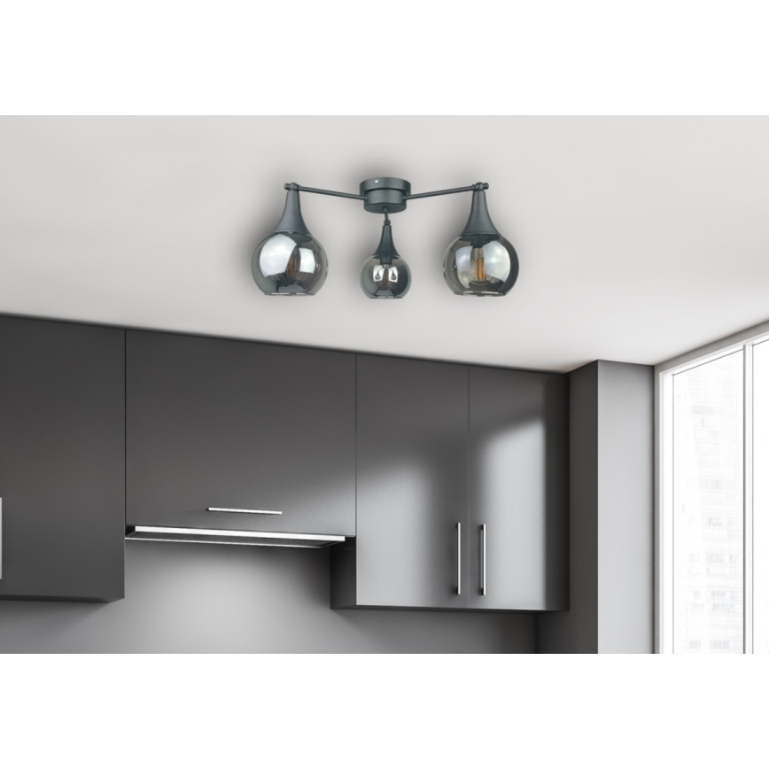 Lampadario a plafone STAR 3xE27/60W/230V nero/fumé nero