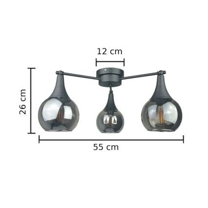 Lampadario a plafone STAR 3xE27/60W/230V nero/fumé nero