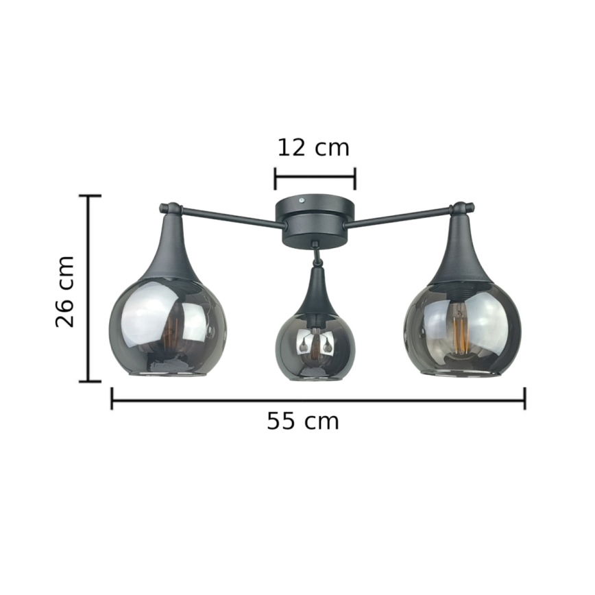 Lampadario a plafone STAR 3xE27/60W/230V nero/fumé nero