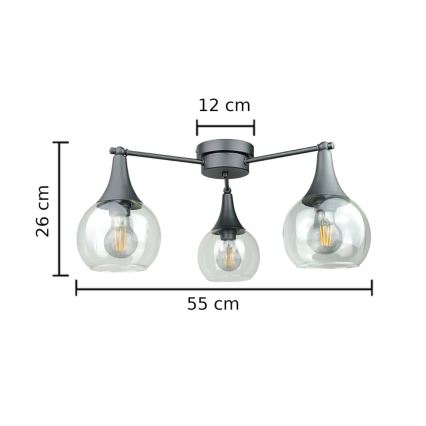 Lampadario a plafone STAR 3xE27/60W/230V nero/limpido