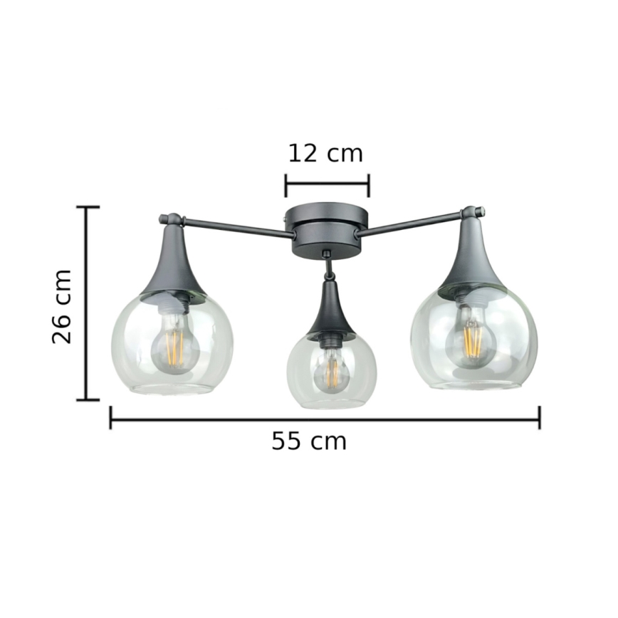 Lampadario a plafone STAR 3xE27/60W/230V nero/limpido