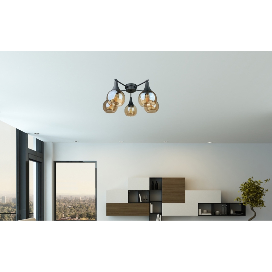 Lampadario a plafone STAR 5xE27/60W/230V nero/fumé beige