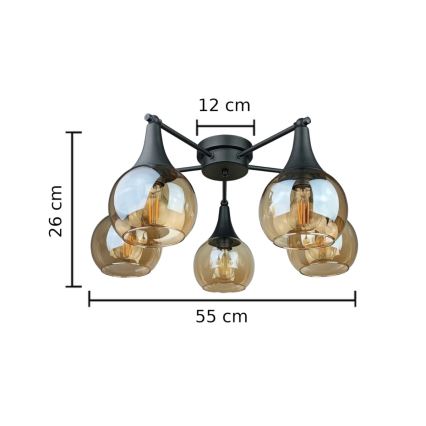 Lampadario a plafone STAR 5xE27/60W/230V nero/fumé beige