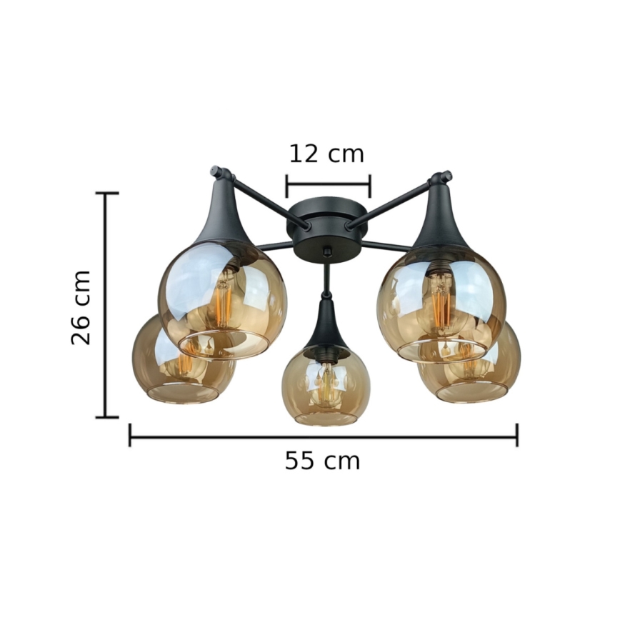Lampadario a plafone STAR 5xE27/60W/230V nero/fumé beige