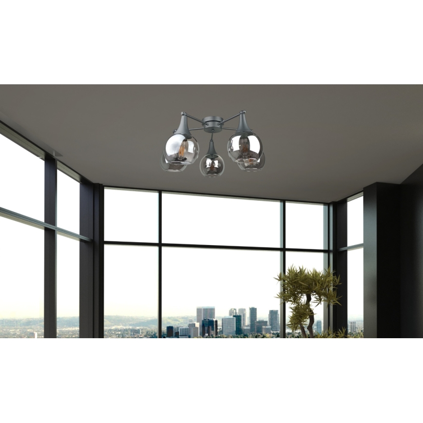 Lampadario a plafone STAR 5xE27/60W/230V nero/fumé nero