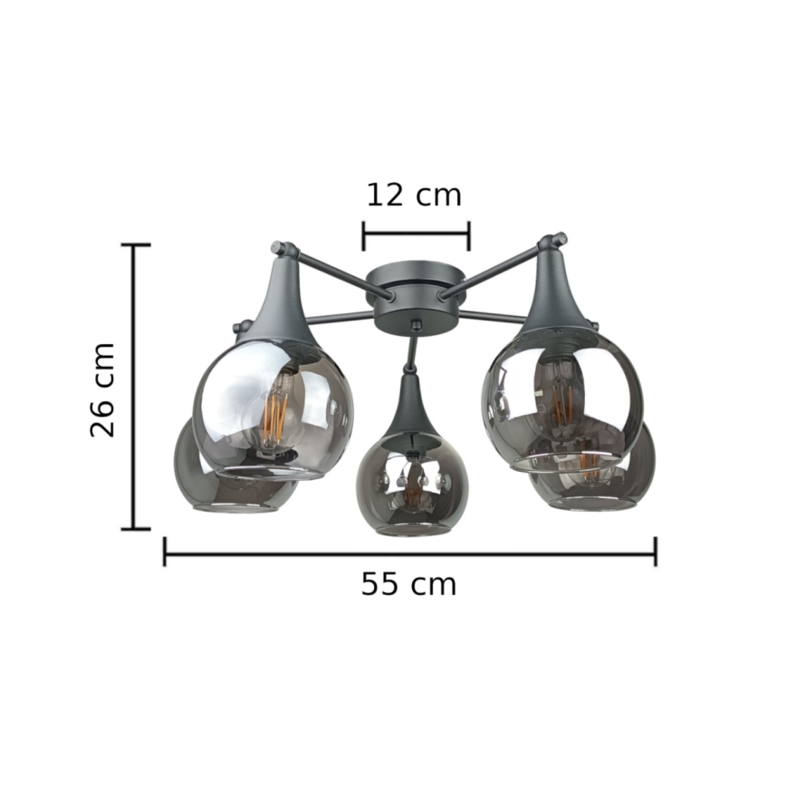 Lampadario a plafone STAR 5xE27/60W/230V nero/fumé nero