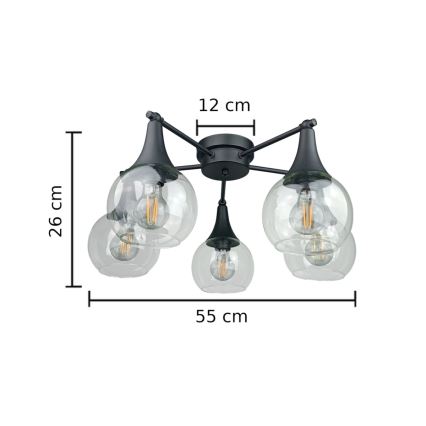 Lampadario a plafone STAR 5xE27/60W/230V nero/limpido