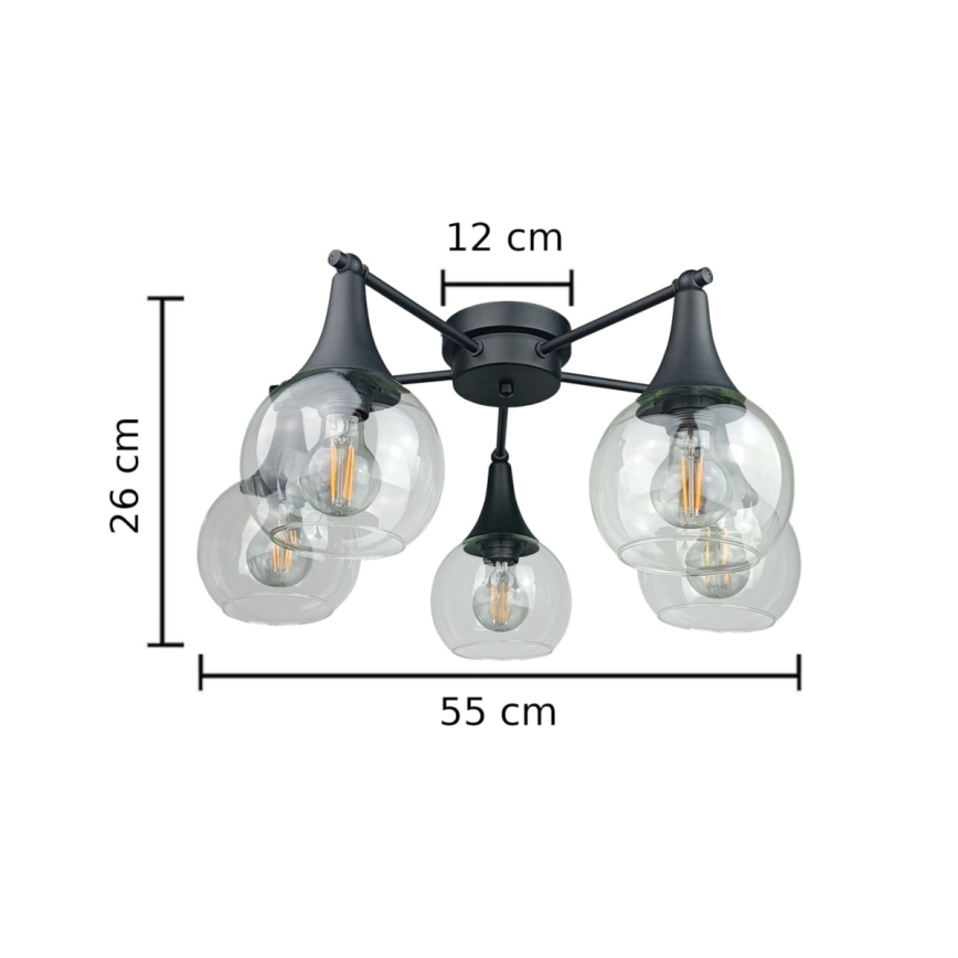 Lampadario a plafone STAR 5xE27/60W/230V nero/limpido