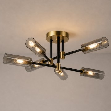 Lampadario a plafone TESSA 6xG9/8W/230V ottone/nero fumé