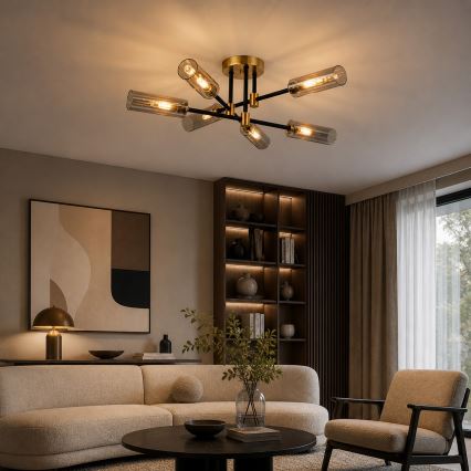 Lampadario a plafone TESSA 6xG9/8W/230V ottone/nero fumé