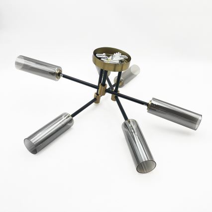 Lampadario a plafone TESSA 6xG9/8W/230V ottone/nero fumé