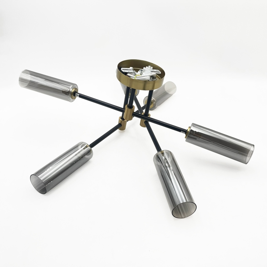 Lampadario a plafone TESSA 6xG9/8W/230V ottone/nero fumé