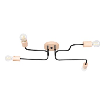 Lampadario a plafone TIMBO 4xE27/15W/230V nero/beige/faggio