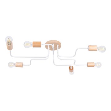 Lampadario a plafone TIMBO 6xE27/15W/230V bianco/beige/faggio