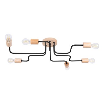Lampadario a plafone TIMBO 6xE27/15W/230V nero/beige/faggio