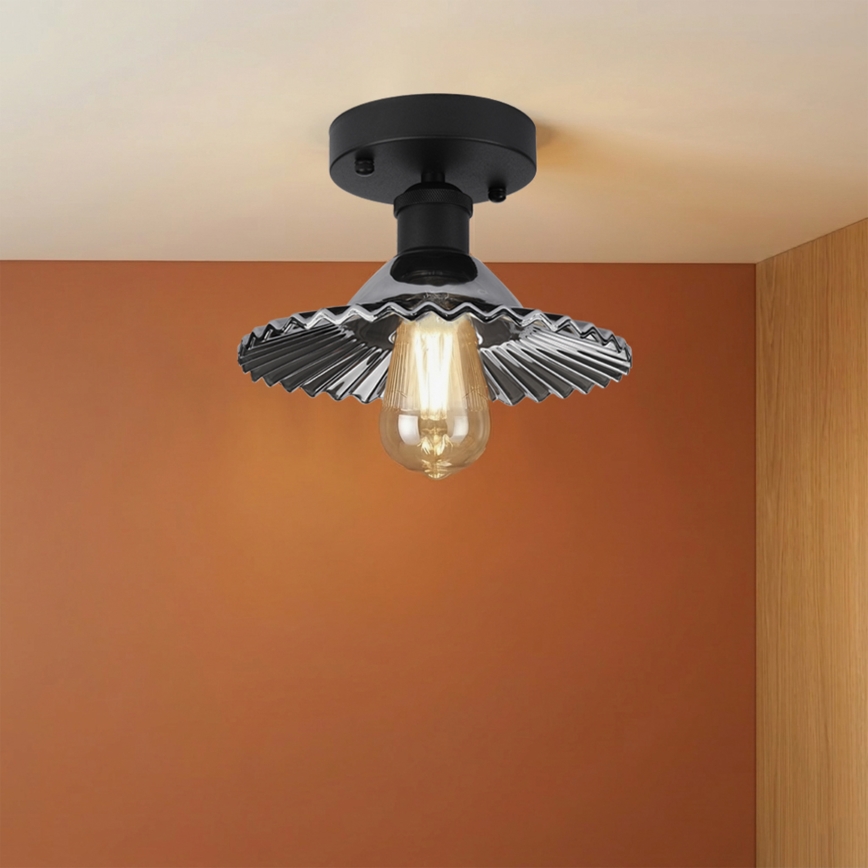 Lampadario a plafone TRISH 1xE27/15W/230V nero/nero fumé