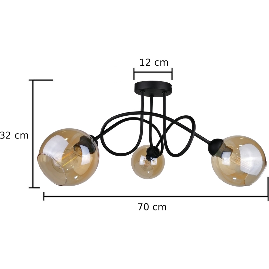 Lampadario a plafone VENUS BLACK 3xE27/60W/230V