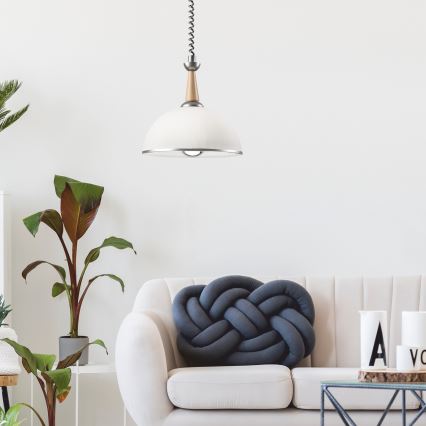 Lampadario a scomparsa CHIARA 1xE27/60W/230V argento/beige/rovere