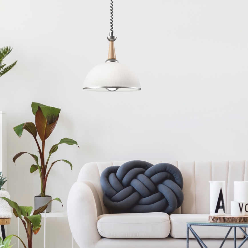 Lampadario a scomparsa CHIARA 1xE27/60W/230V argento/beige/rovere