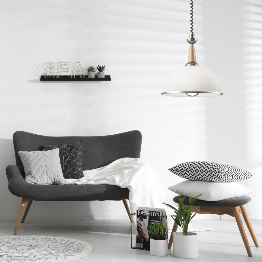 Lampadario a scomparsa CHIARA 1xE27/60W/230V argento/beige/rovere