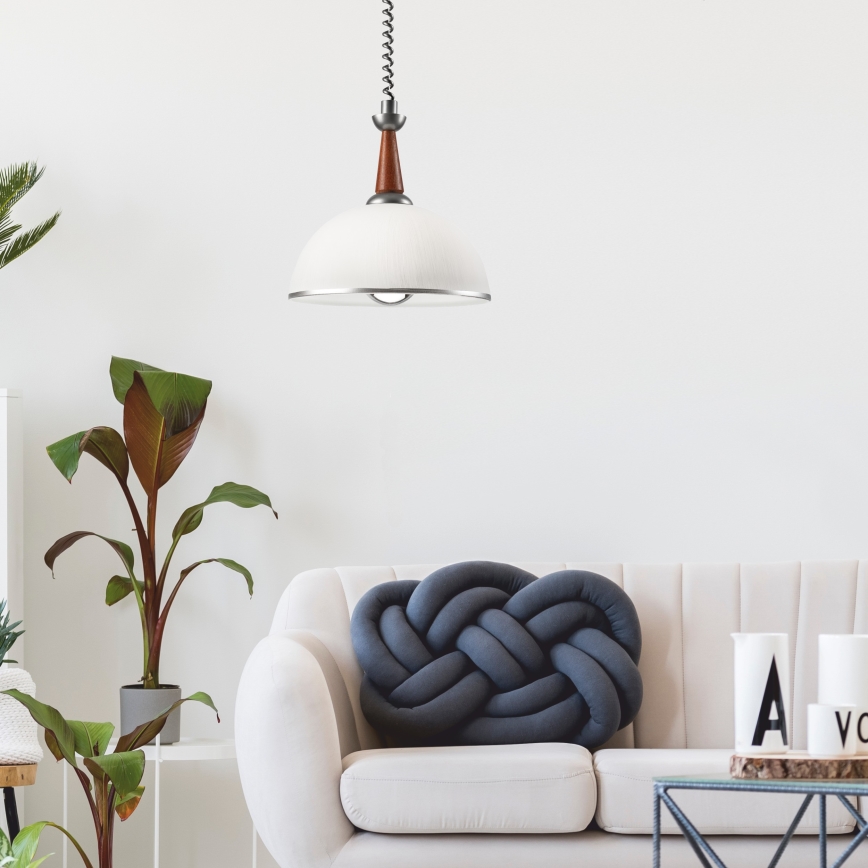 Lampadario a scomparsa CHIARA 1xE27/60W/230V argento/marrone/faggio