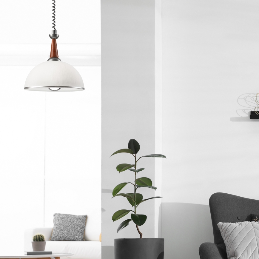 Lampadario a scomparsa CHIARA 1xE27/60W/230V argento/marrone/faggio