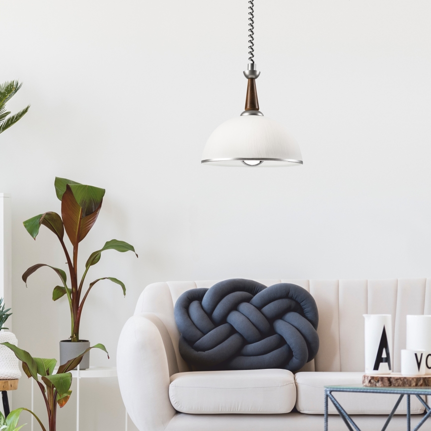 Lampadario a scomparsa CHIARA 1xE27/60W/230V argento/marrone scuro/faggio