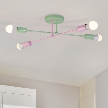 Lampadario a soffitto CAMBRIDGE 4xE27/15W/230V verde/rosa