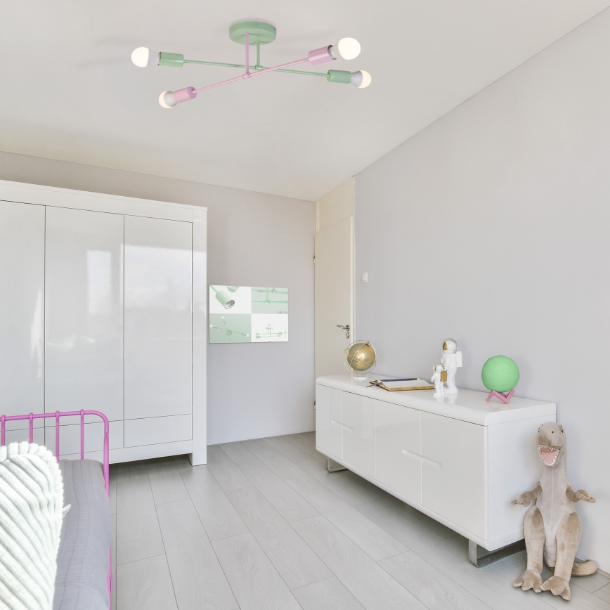 Lampadario a soffitto CAMBRIDGE 4xE27/15W/230V verde/rosa