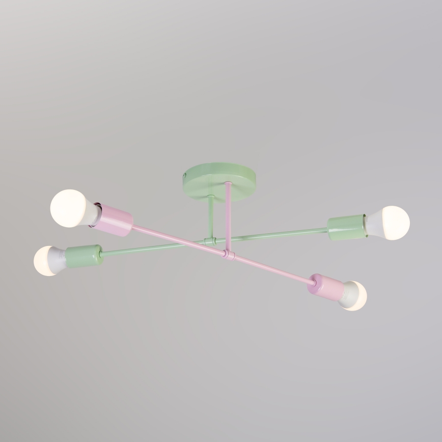 Lampadario a soffitto CAMBRIDGE 4xE27/15W/230V verde/rosa