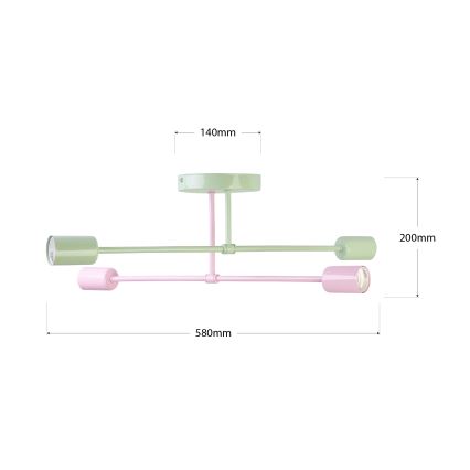 Lampadario a soffitto CAMBRIDGE 4xE27/15W/230V verde/rosa