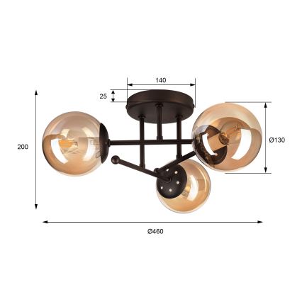Lampadario a soffitto MALENA 3xE14/5W/230V marrone/beige fumé