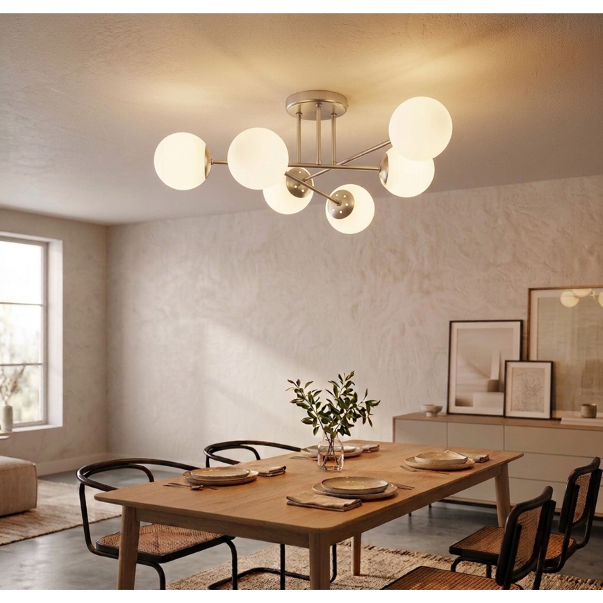 Lampadario a soffitto MALENA 6xE14/5W/230V cromo opaco/bianco