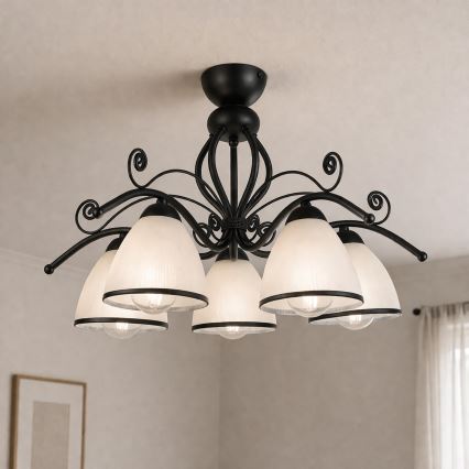 Lampadario a soffitto RETRO 5xE27/60W/230V nero/bianco