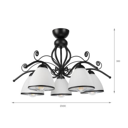Lampadario a soffitto RETRO 5xE27/60W/230V nero/bianco
