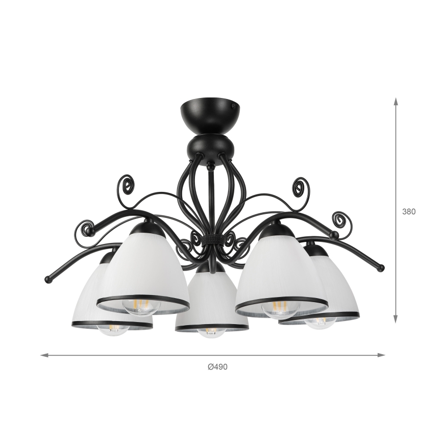 Lampadario a soffitto RETRO 5xE27/60W/230V nero/bianco