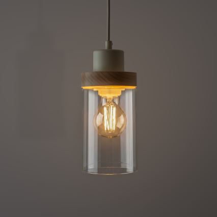 Lampadario a sospensione a cavo WOODNEST 1xE27/15W/230V pino/crema