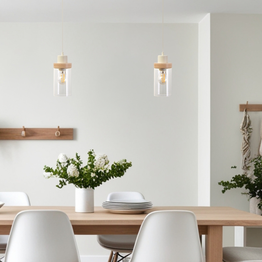 Lampadario a sospensione a cavo WOODNEST 1xE27/15W/230V pino/crema