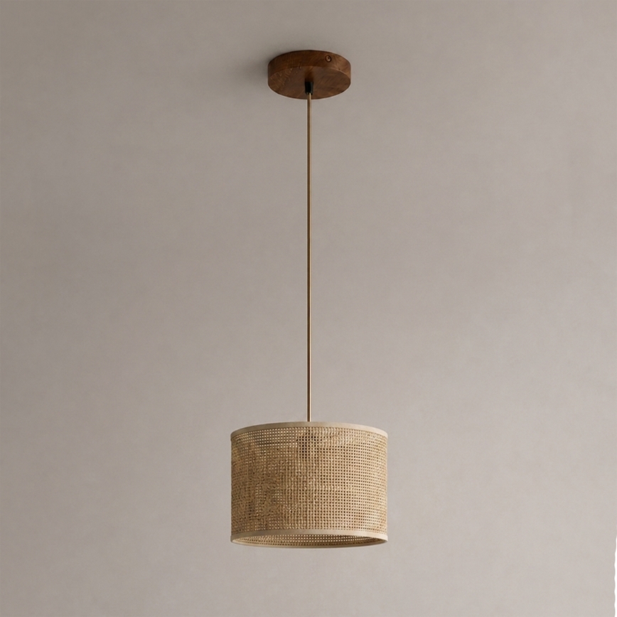 Lampadario a sospensione AIDA 1xE27/15W/230V Ø 25 cm, rovere/rafia